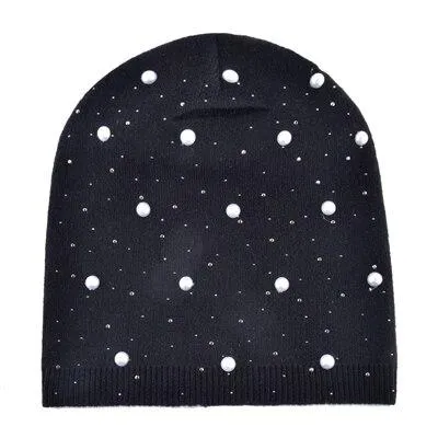 Autumn Winter Fashion Warm Pearl Knitted Beanies for Men and Women