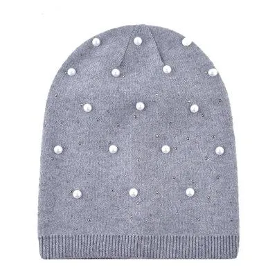 Autumn Winter Fashion Warm Pearl Knitted Beanies for Men and Women