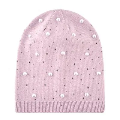 Autumn Winter Fashion Warm Pearl Knitted Beanies for Men and Women