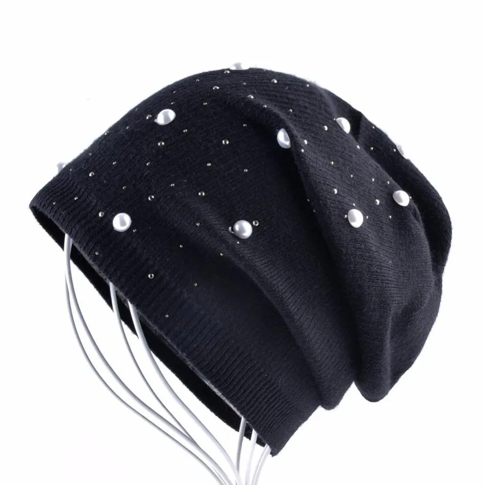 Autumn Winter Fashion Warm Pearl Knitted Beanies for Men and Women