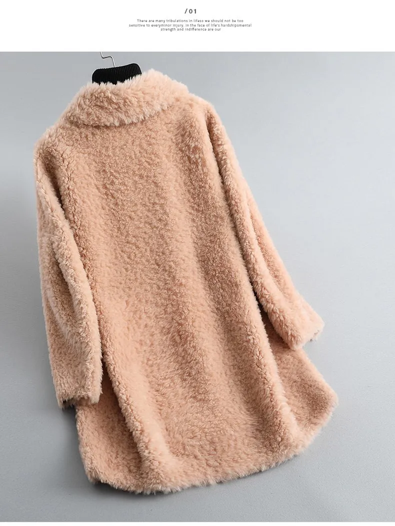 Autumn Winter Female Knitted Solid Sheep Shearling Wool Fur Coats & Jackets