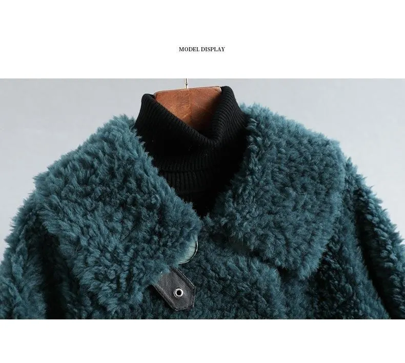 Autumn Winter Female Knitted Solid Sheep Shearling Wool Fur Coats & Jackets