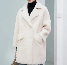 Autumn Winter Female Knitted Solid Sheep Shearling Wool Fur Coats & Jackets