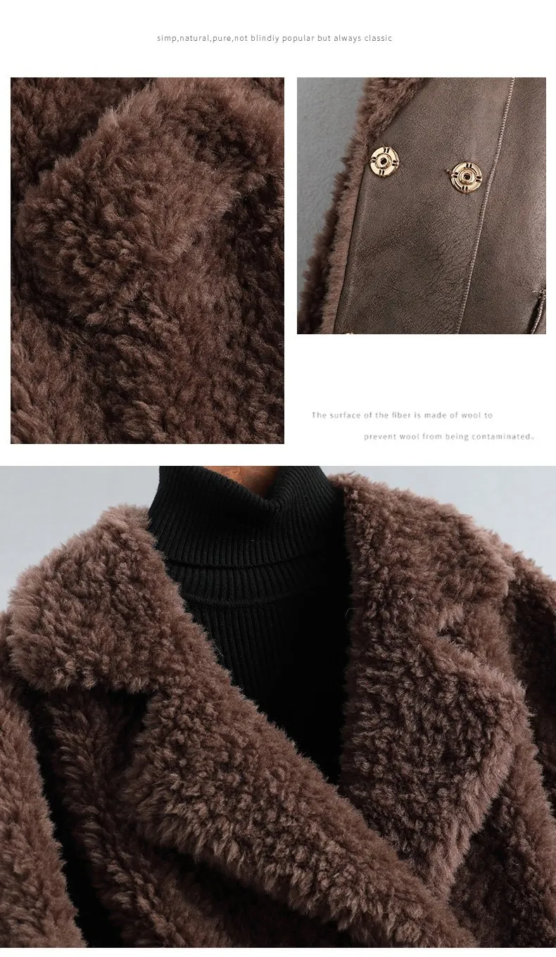 Autumn Winter Female Knitted Solid Sheep Shearling Wool Fur Coats & Jackets