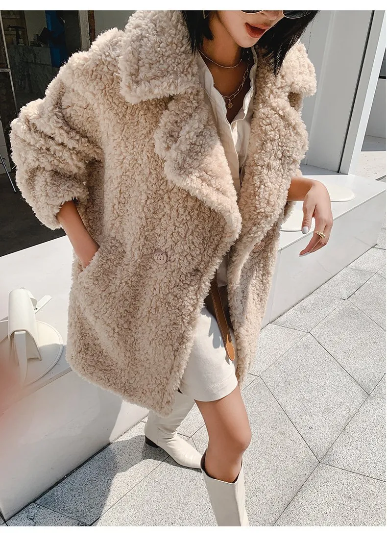 Autumn Winter Korean Style Women's Solid Pattern Wool Fur Coats & Jackets