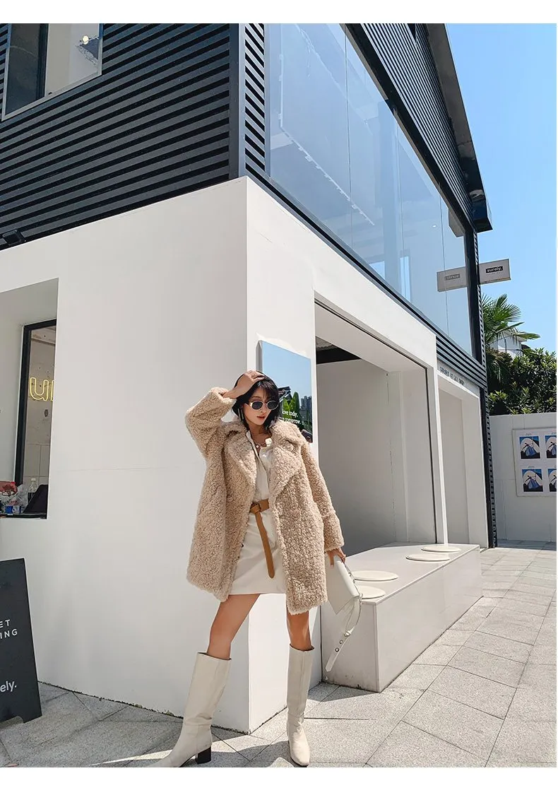 Autumn Winter Korean Style Women's Solid Pattern Wool Fur Coats & Jackets