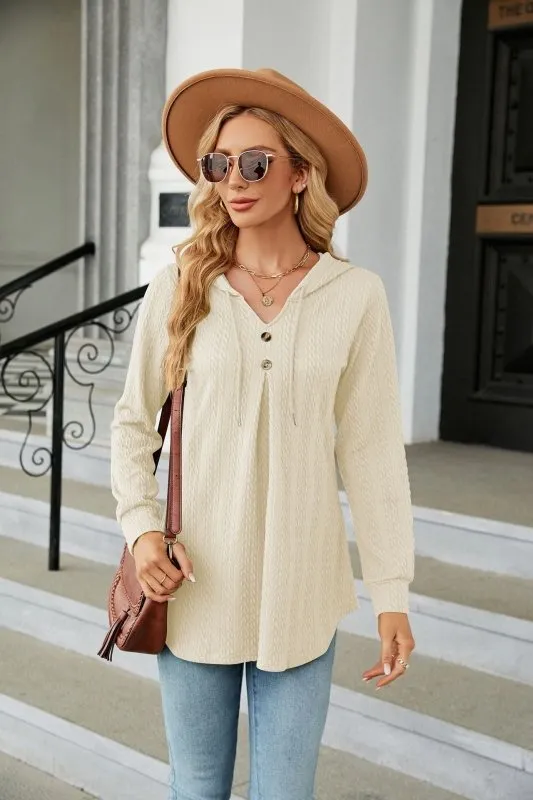 Autumn Winter V neck Loose Long Sleeve Hooded Sweaters Women Clothing Coat Women