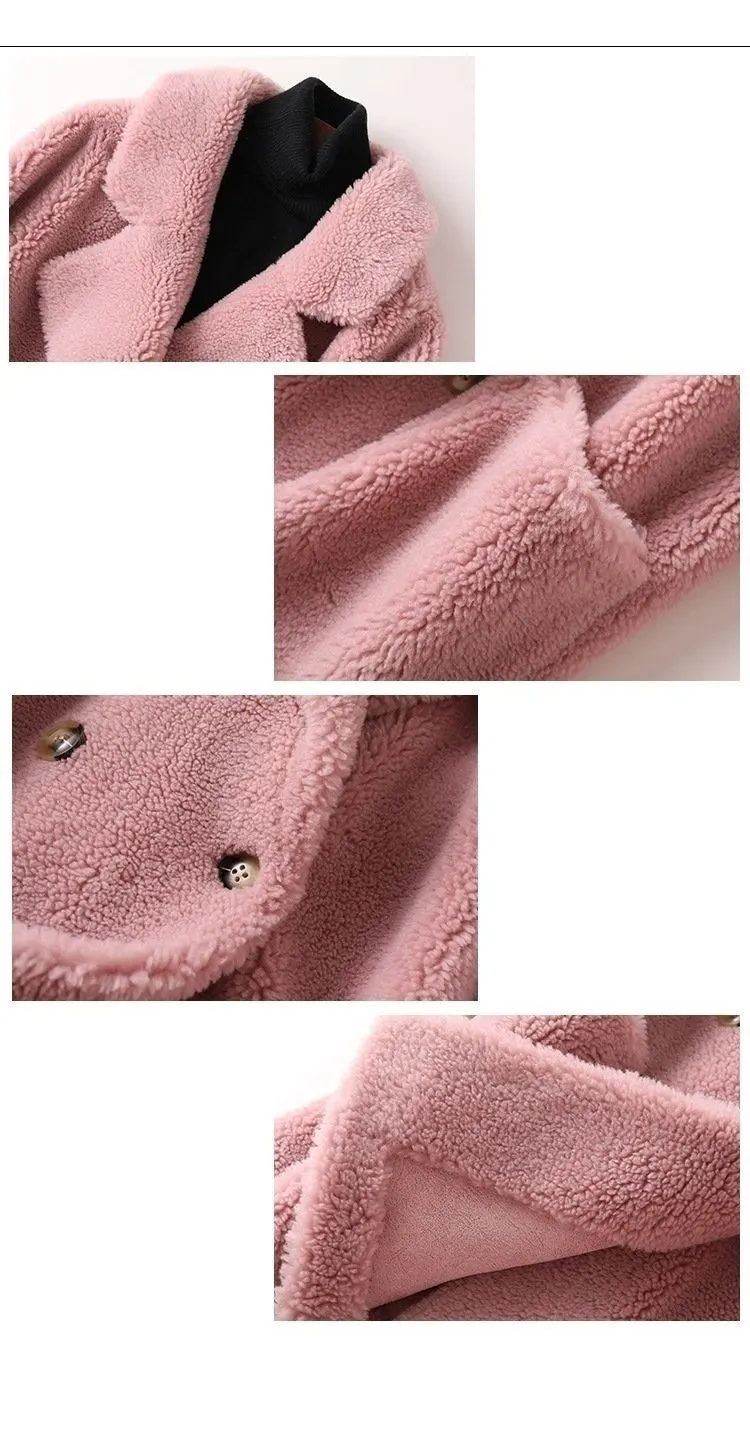 Autumn Winter Women's Sheep Shearling Wool Fur Trench Coats & Jackets