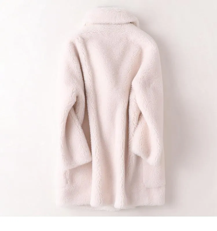 Autumn Winter Women's Sheep Shearling Wool Fur Trench Coats & Jackets