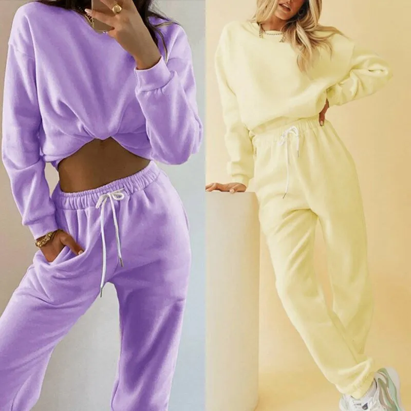 Autumn Women Hoodies Tracksuits Fashion Fleece Sweatshirt Two Pieces Set Casual Long Sleeve Solid Hoodie Sport Pants Suit