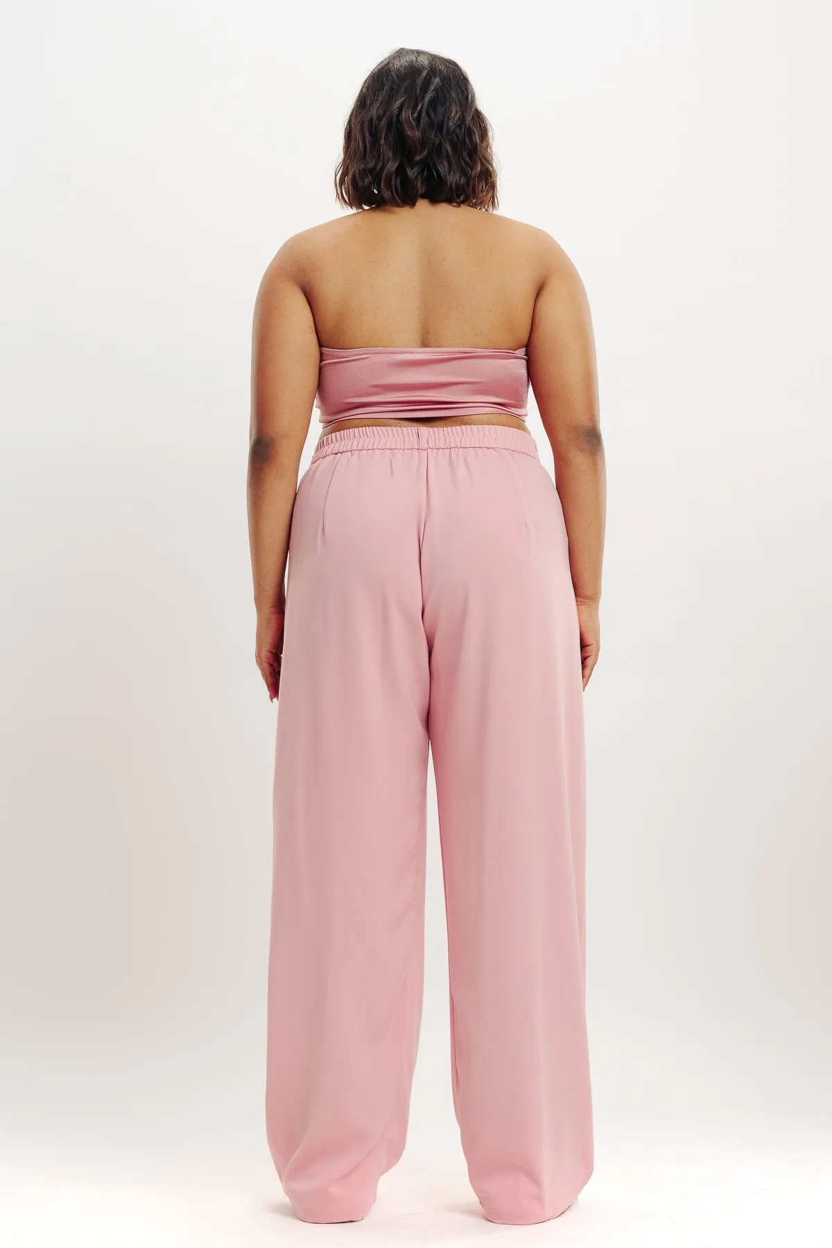 Baby Pink Pleated Straight Fit Curve Korean Pant