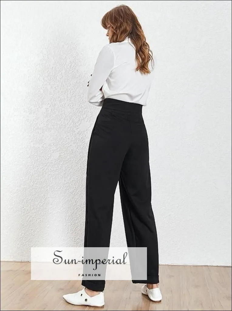 Bailey Pants - Solid Brown High Waist Wide Leg Trousers for Women