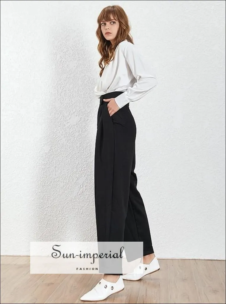 Bailey Pants - Solid Brown High Waist Wide Leg Trousers for Women