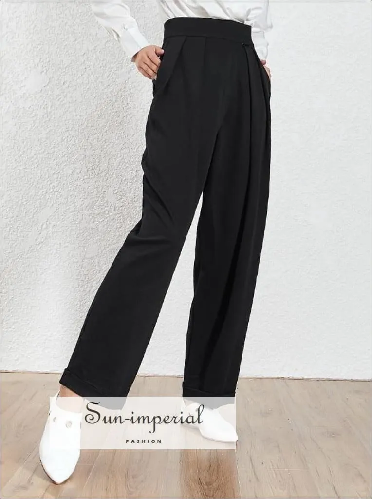 Bailey Pants - Solid Brown High Waist Wide Leg Trousers for Women