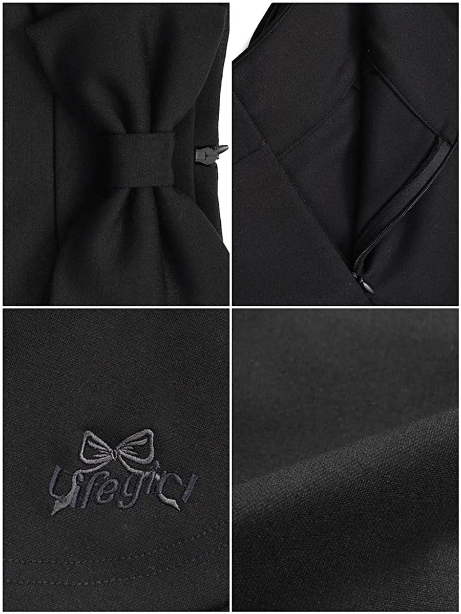 Balletcore Style Black Knit Mini Skorts with Bow Knot