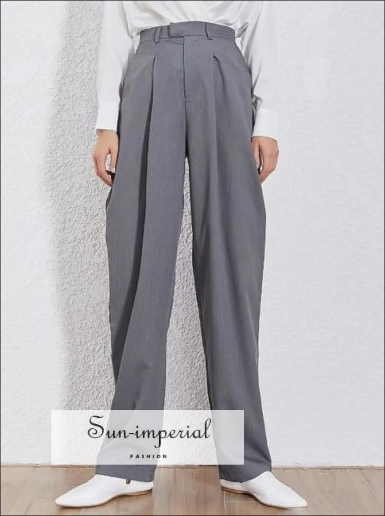 Barcelona Pants - Solid Khaki  Women Wide Leg High Waist Trousers