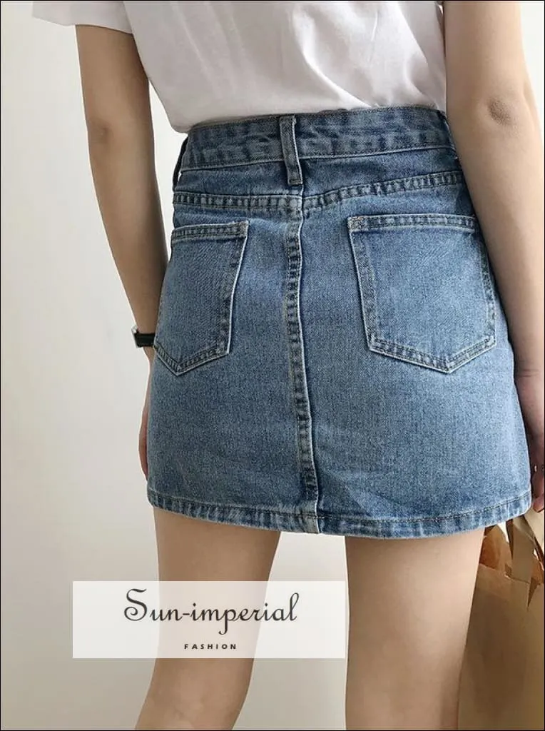 Basic Denim Mini A-line Skirt Washed High Waist Jeans Skirts