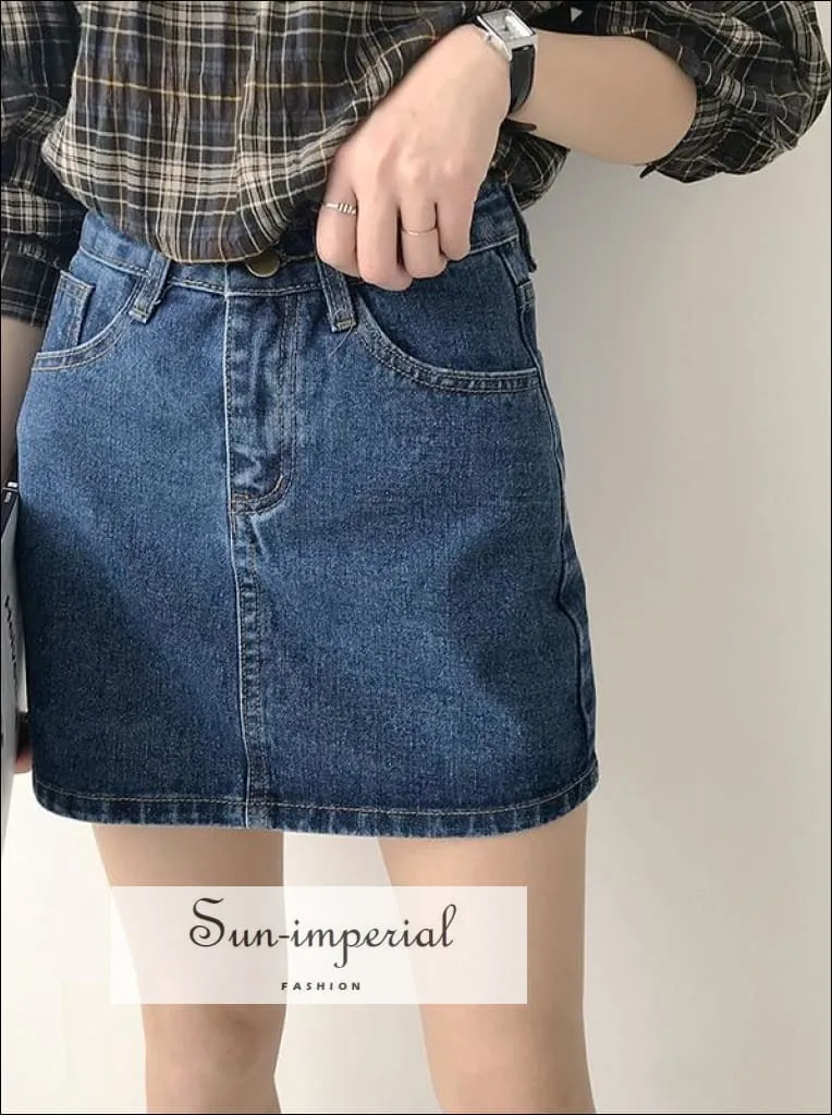 Basic Denim Mini A-line Skirt Washed High Waist Jeans Skirts