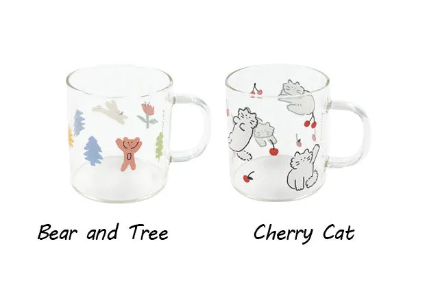 Bear Cats Clear Graphic Mugs Glasses Printed Vintage Retro Style Cups Gifts Kitchen Dinnerware Cold Hot Milk Coffee