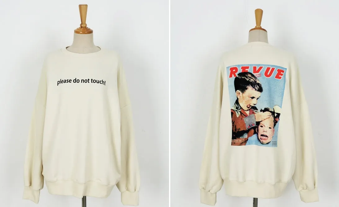 Beige Graphic Crewneck Sweatshirts Womens Tops Loose Fit Long Sleeved