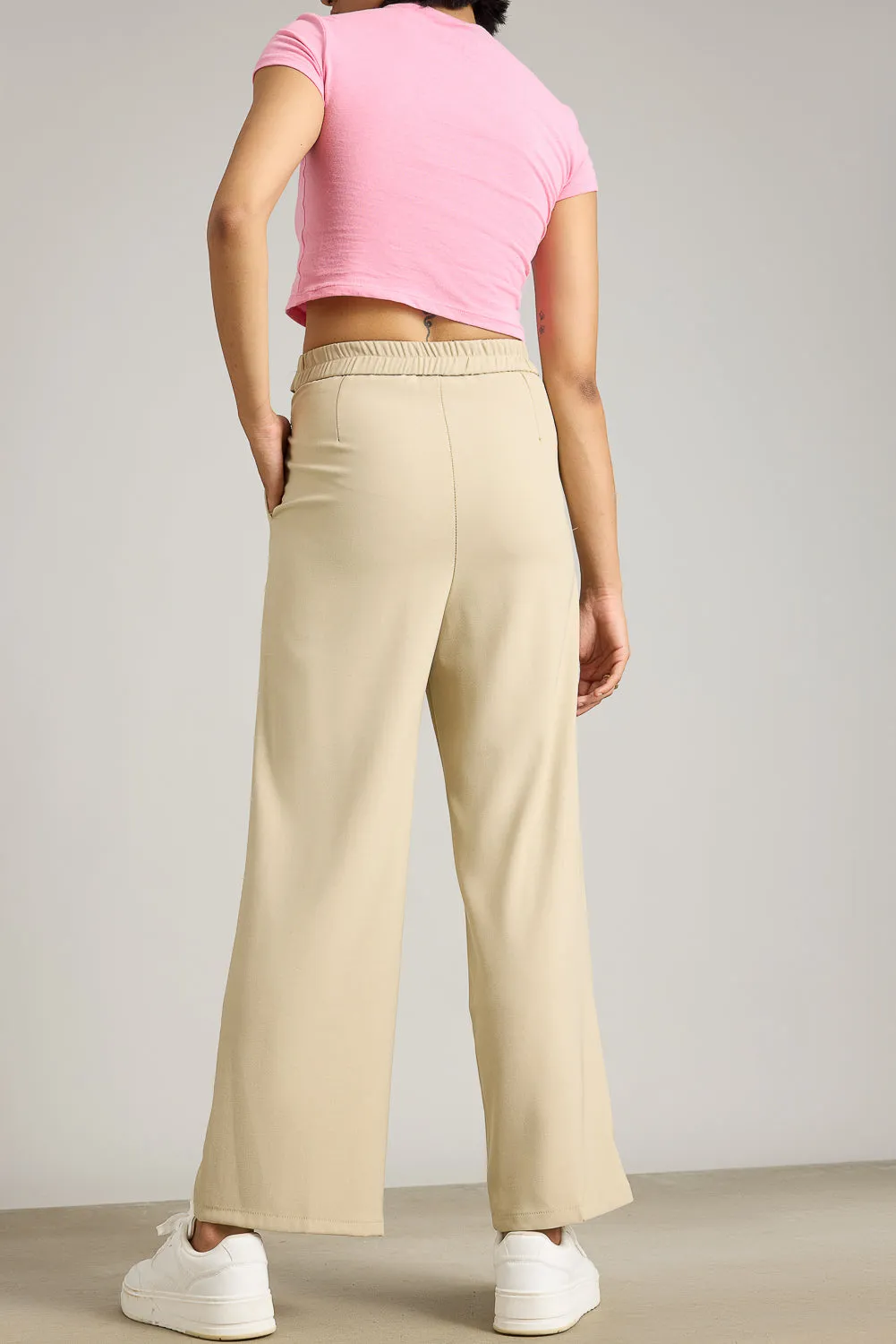 Beige Pleated Formal Korean Pants