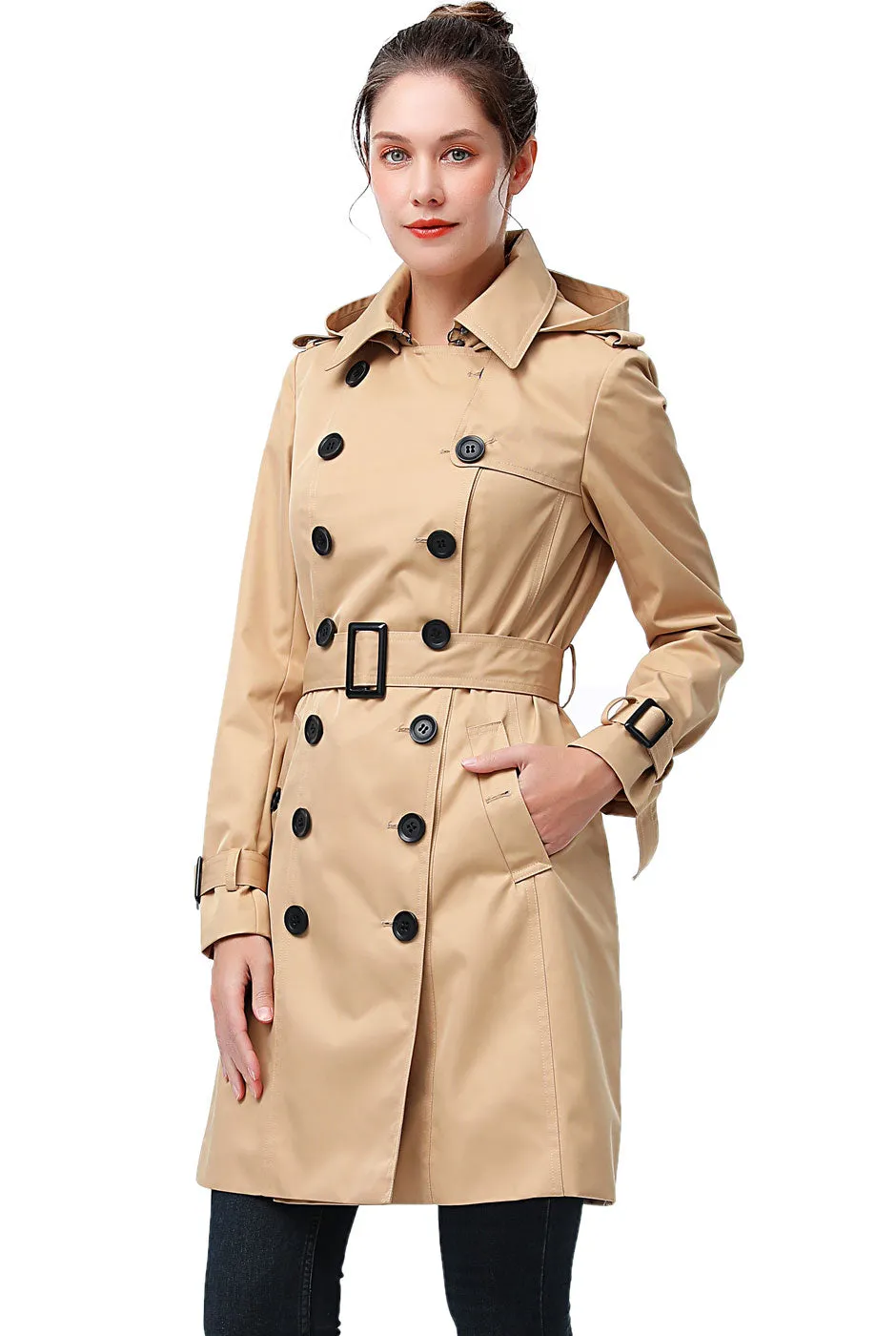 BGSD Women Alexa Waterproof Classic Hooded Trench Coat