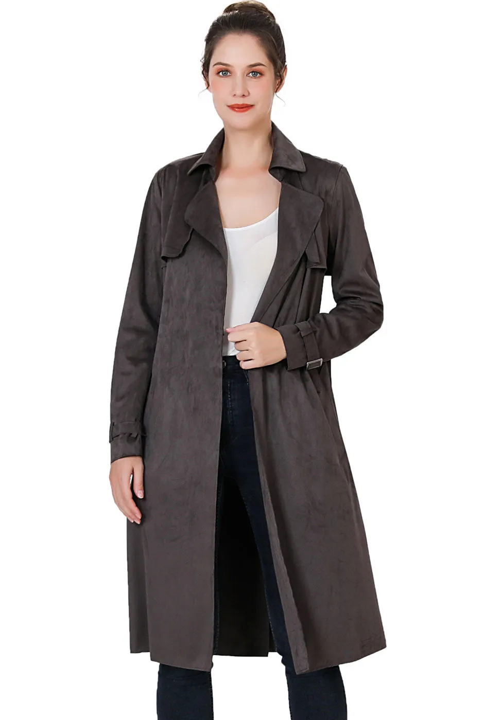 BGSD Women Charlotte Long Suede Trench Coat