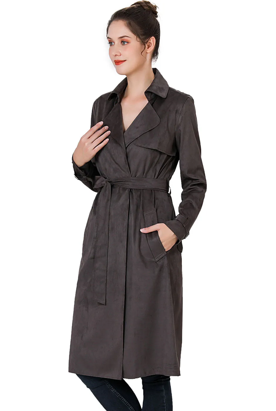 BGSD Women Charlotte Long Suede Trench Coat