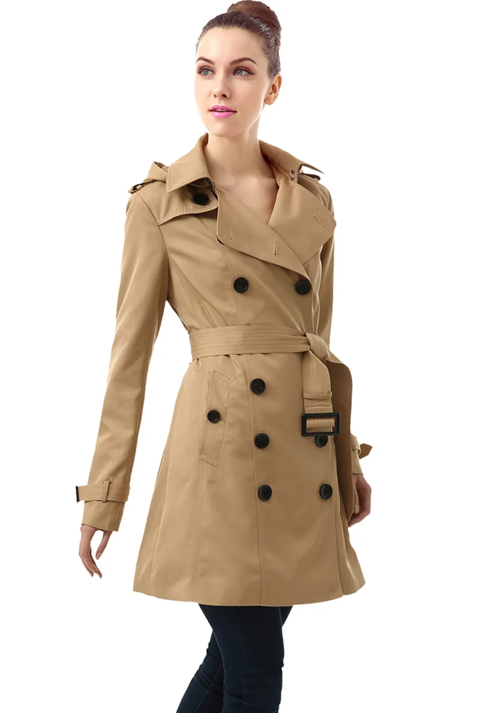 BGSD Women Leah Waterproof Hooded Mid Length Trench Coat