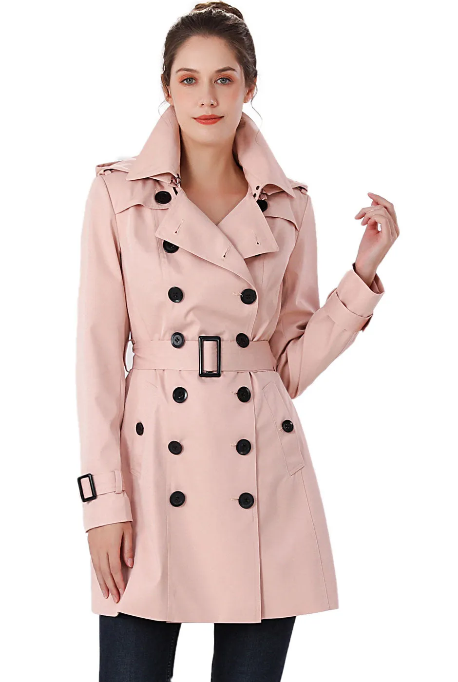 BGSD Women Leah Waterproof Hooded Mid Length Trench Coat