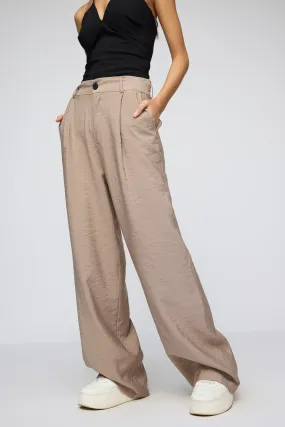 Bisque Beige Pleated Straight Fit Korean Pants