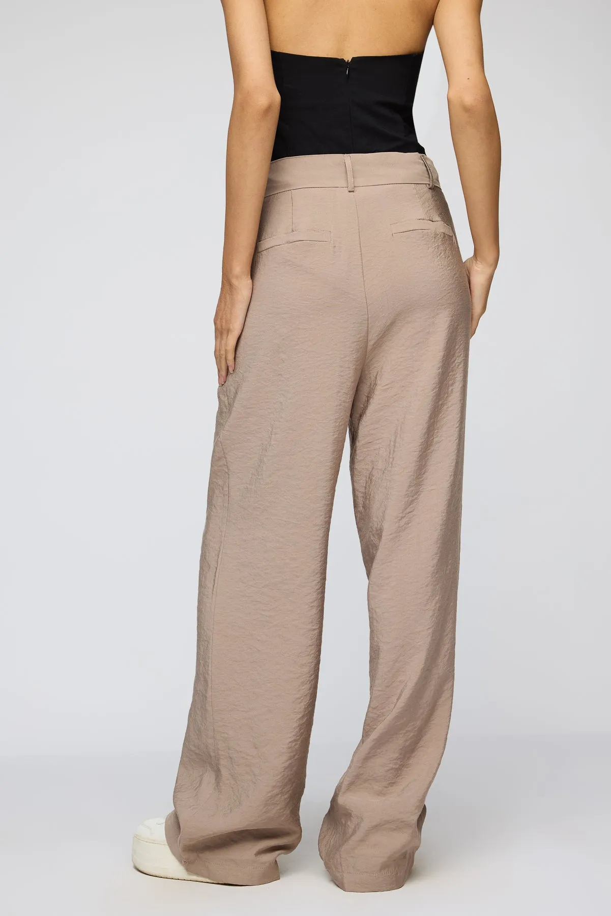 Bisque Beige Pleated Straight Fit Korean Pants