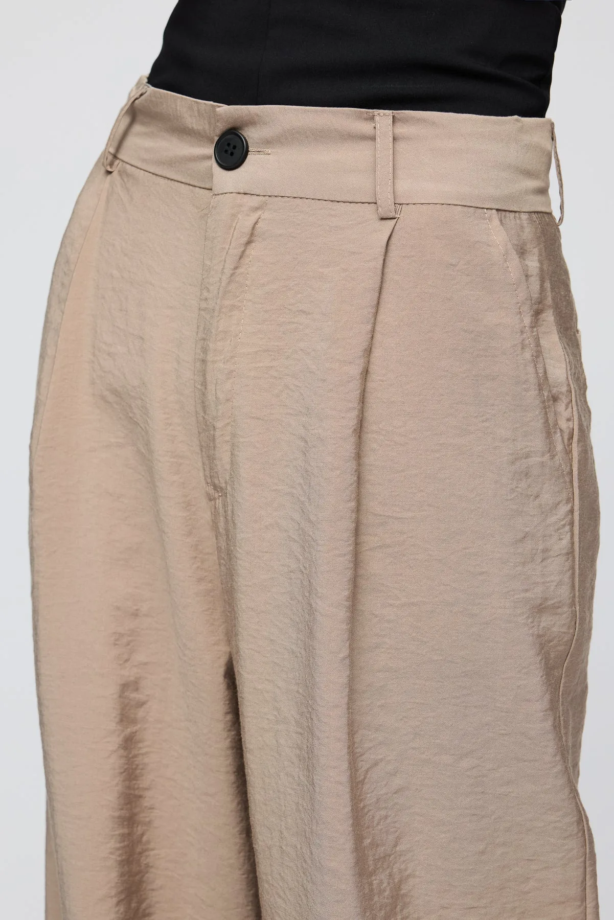 Bisque Beige Pleated Straight Fit Korean Pants