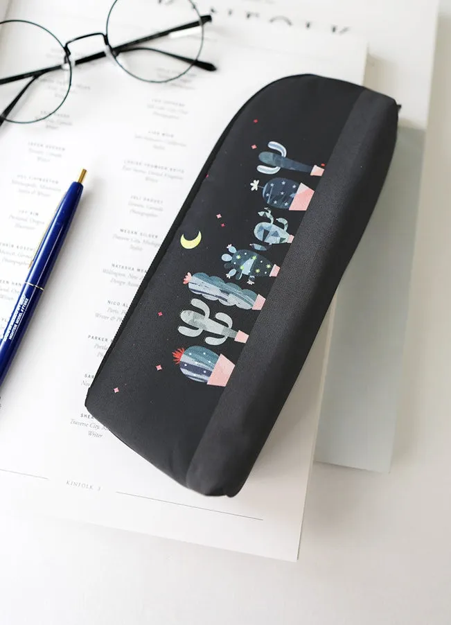 Black Cactus Graphic Pencil Cases Stationery Zipper School 19cm Office Cosmetics Pouches Artists Designer Prints Gifts Bags Purses Students Girls Cute Teens Inner Pocket