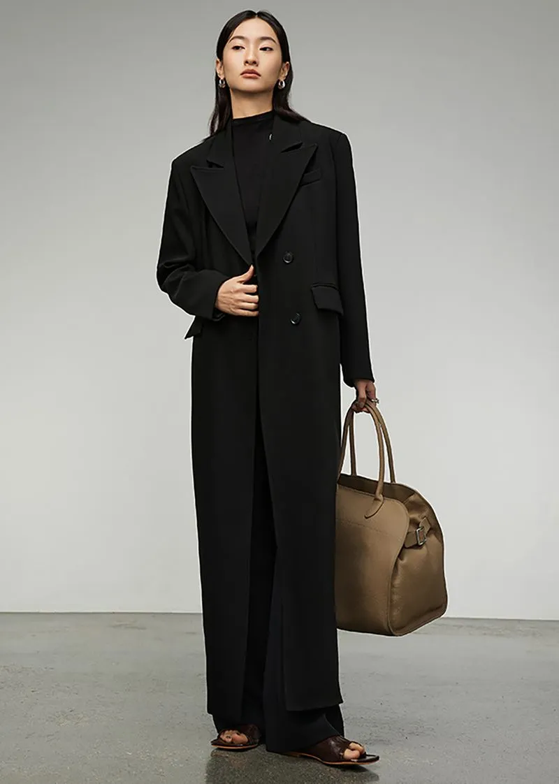 Black Double Breasted Long Trench Coat