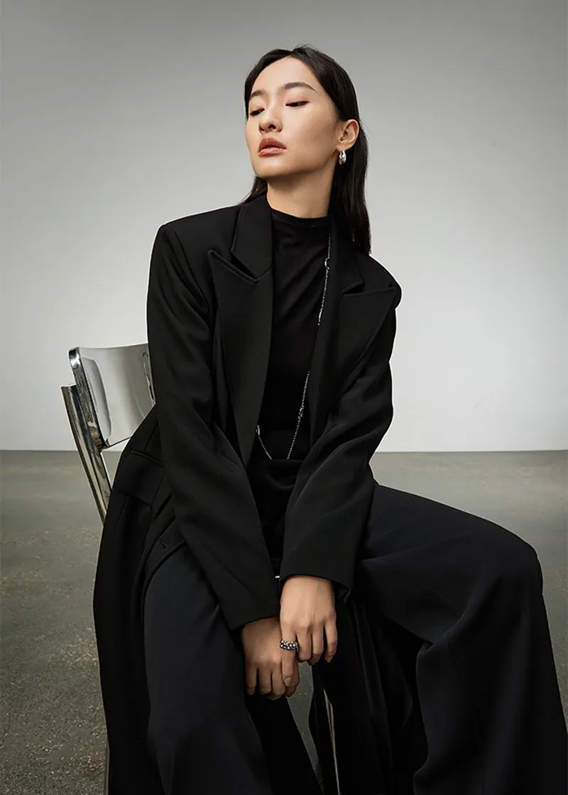 Black Double Breasted Long Trench Coat