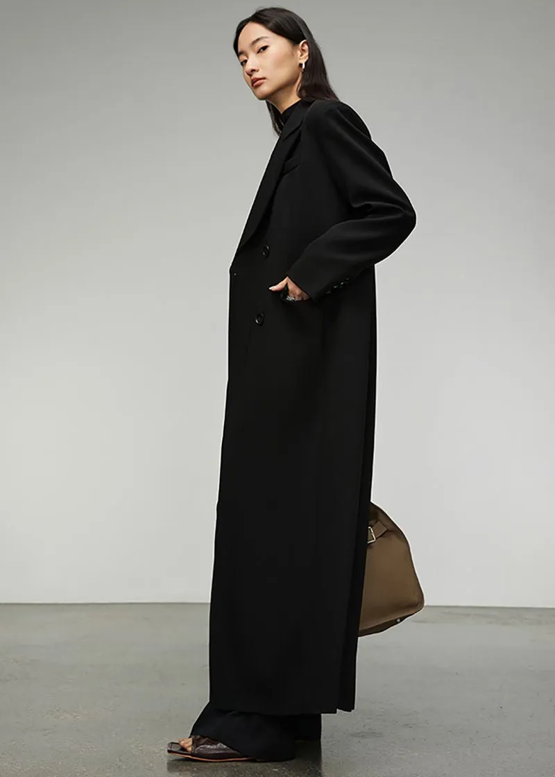 Black Double Breasted Long Trench Coat