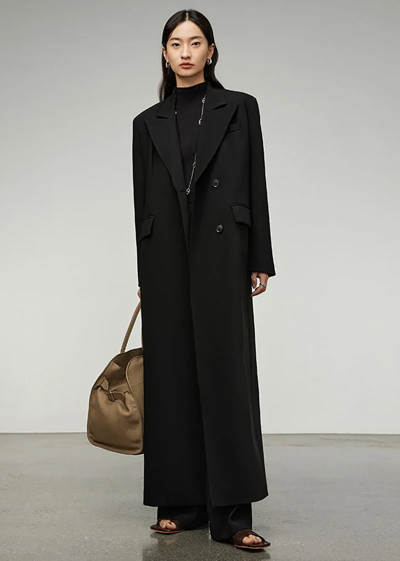 Black Double Breasted Long Trench Coat