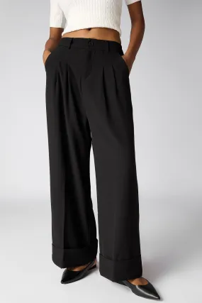 Black Flared Pleated Korean Pants