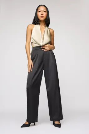 Black Iris Satin Straight Korean Pants