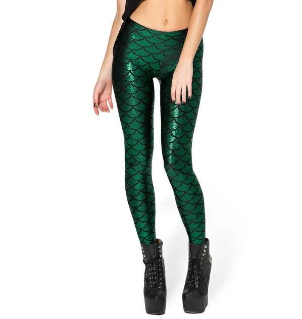 Black Milk Digital Print Women Mermaid Fish Scale Leggings