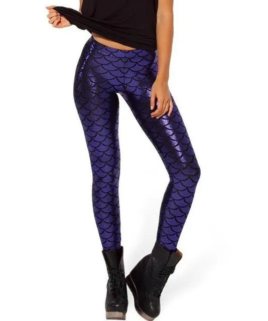 Black Milk Digital Print Women Mermaid Fish Scale Leggings