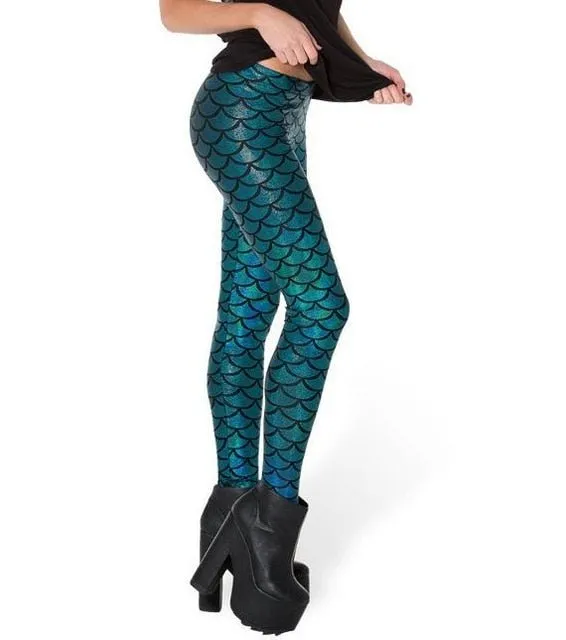 Black Milk Digital Print Women Mermaid Fish Scale Leggings