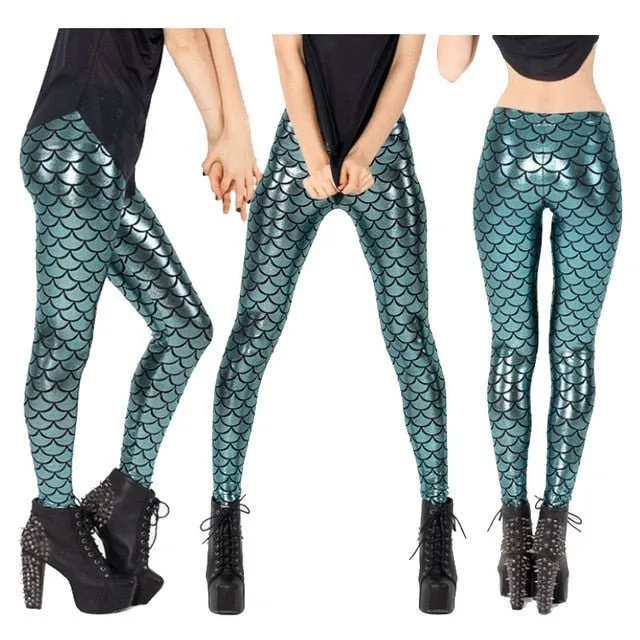 Black Milk Digital Print Women Mermaid Fish Scale Leggings