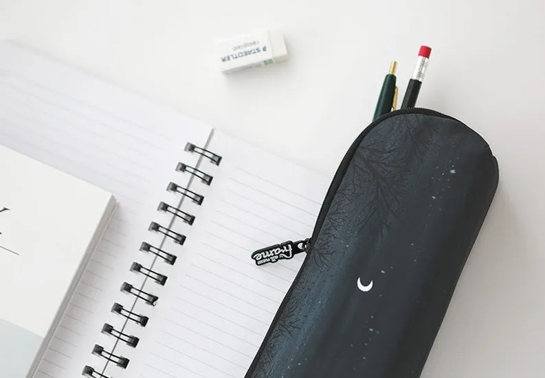 Black Moon night Graphic Pencil Cases Stationery Zipper School 19cm Office organizers cosmetic pouch