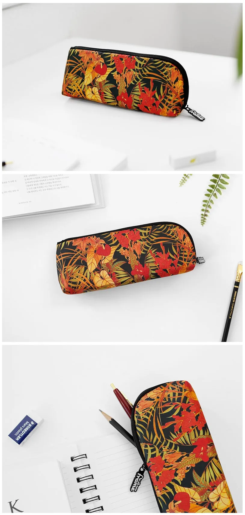 Black Orange Tropical Floral Flower Graphic Pencil Cases Stationery Zipper School 19cm Office organizers cosmetic pouches Gifts Bags Purses