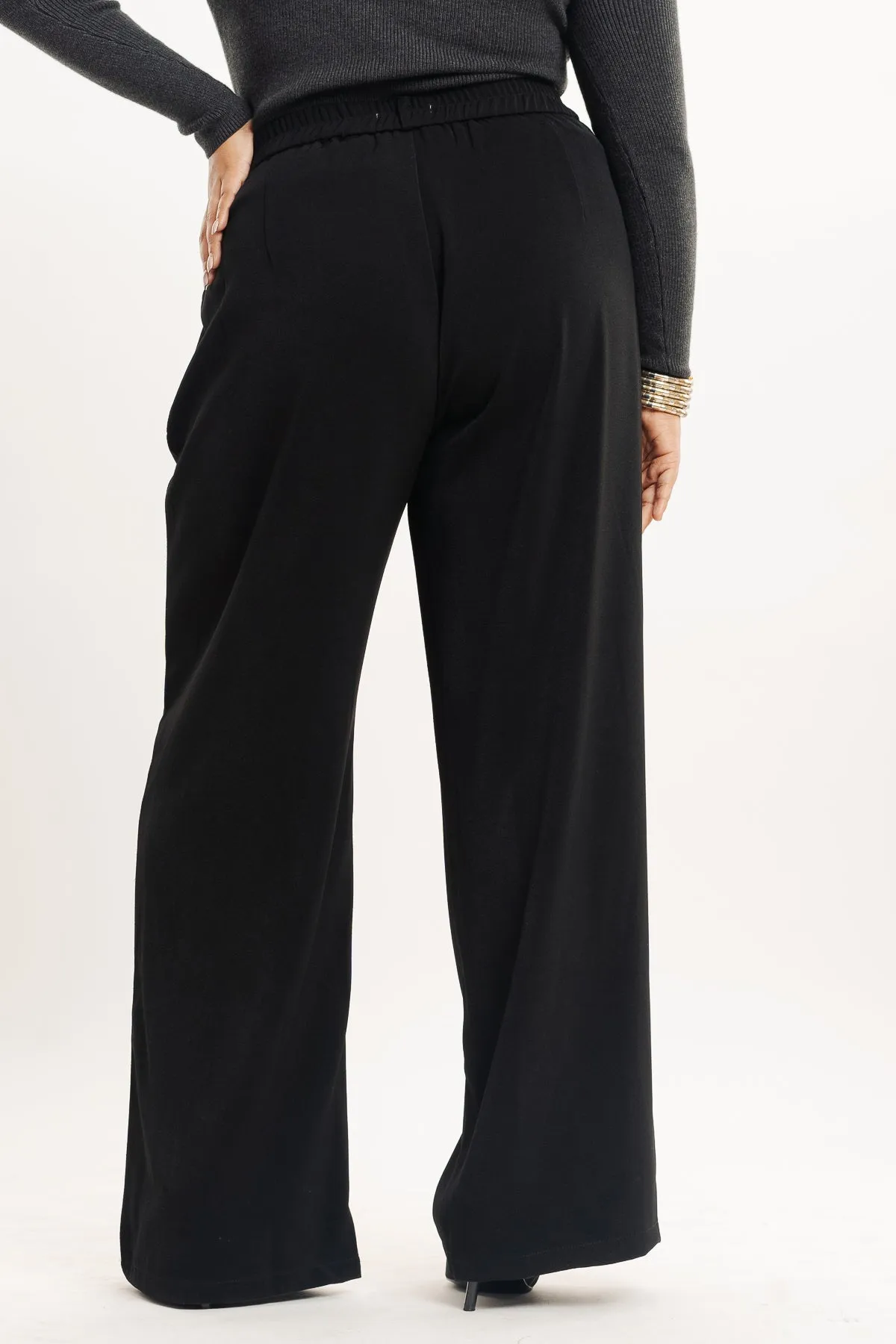 Black Pleated Straight Fit Curve Korean Pant