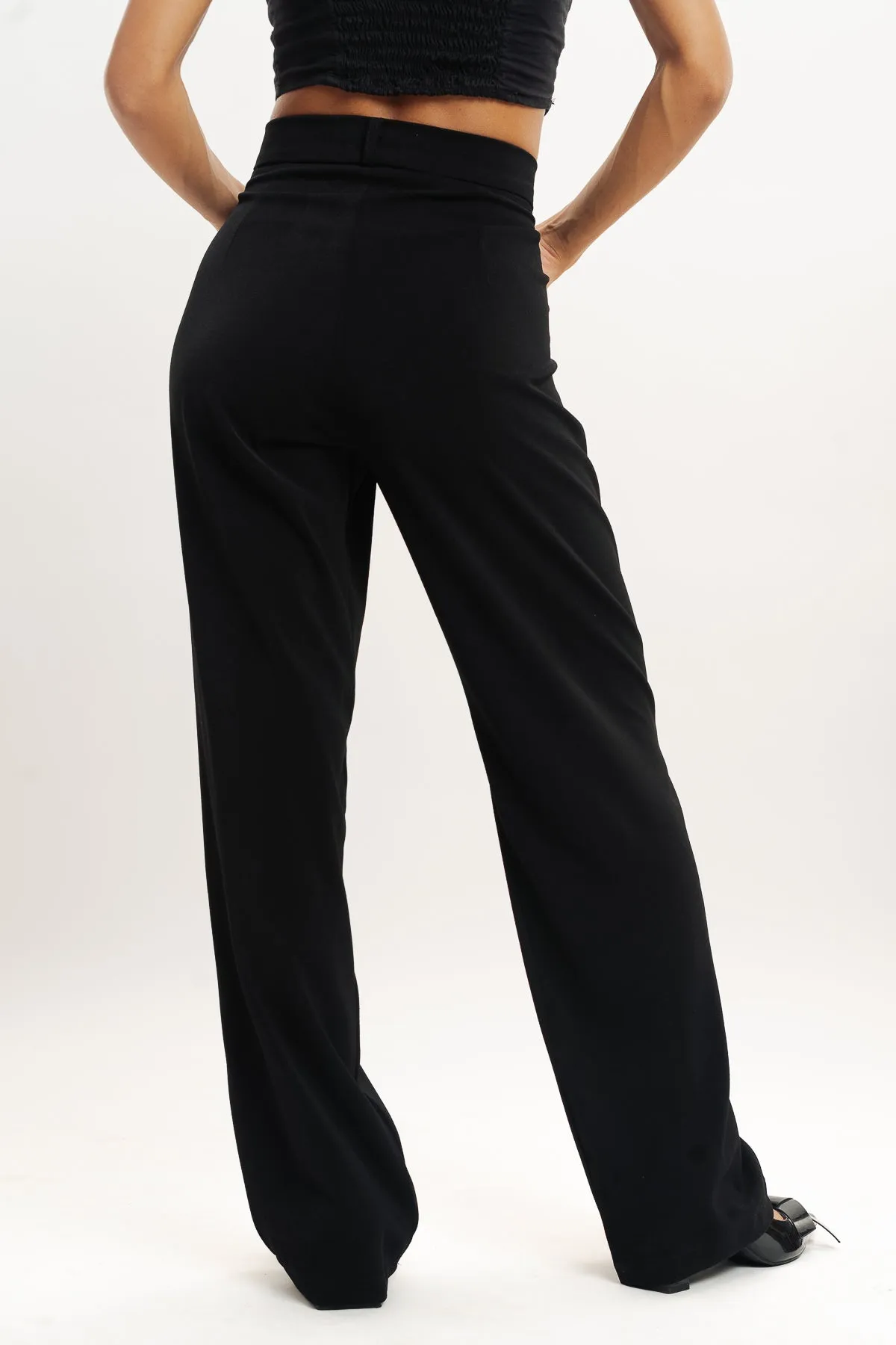 Black Pleated Straight Fit Korean Pant