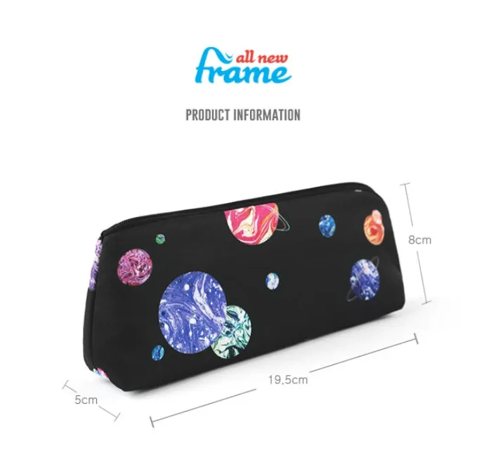 Black Space Planet Graphic Pencil Cases Stationery Zipper School 19cm Office Cosmetics Pouches Artists Designer Prints Gifts Bags Purses Students Inner Pocket