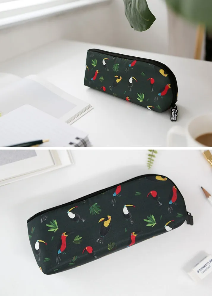 Black Toucans Birds Graphic Pencil Cases Stationery Zipper School 19cm Office Cosmetics Pouches Artists Designer Prints Gifts Bags Purses Students Girls Cute